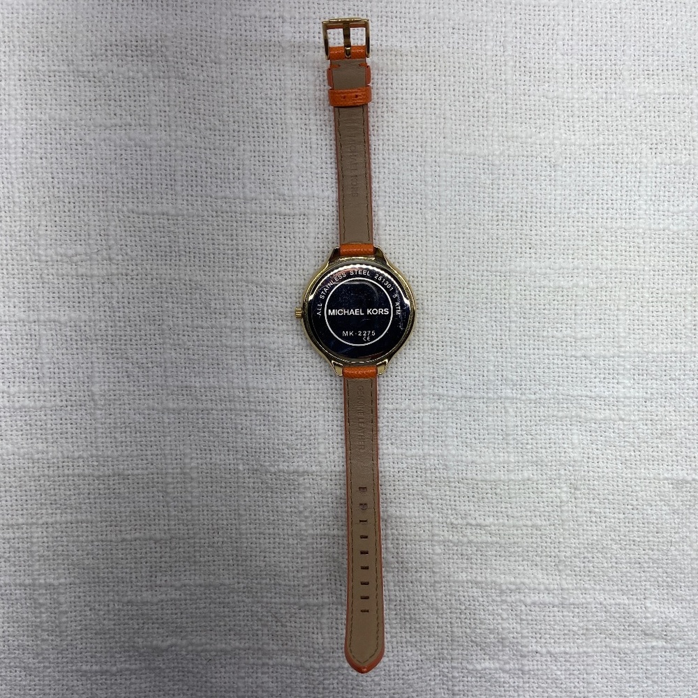 Michael Kors MK2275 Slim Runway Gold-tone Orange Leather Strap Women's Watch - Picture 9 of 12